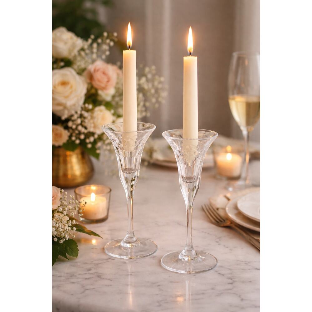 Pair of Mikasa Cut Chrystal Stemmed Candle holders in Box